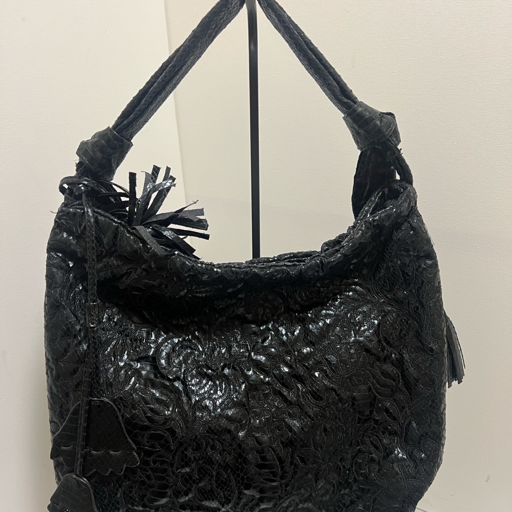 Sondra Roberts Black Textured Hobo Bag